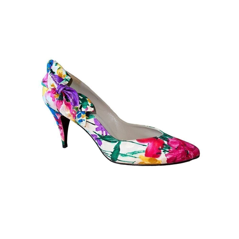 Vintage Stuart Weitzman Colorful Leather-Satin-Pumps/Heels-With Bow Womens Sz 10